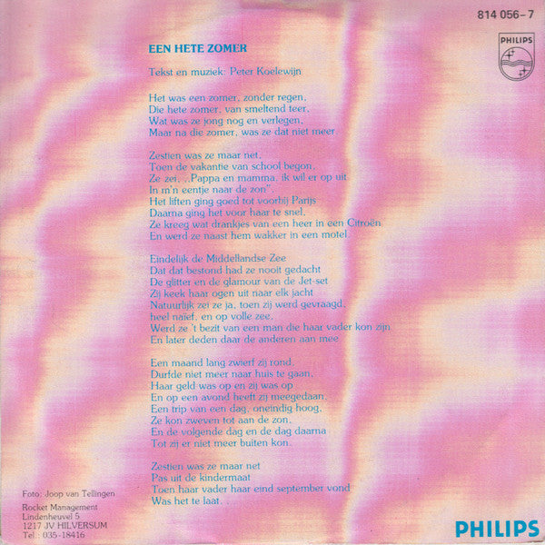 Peter Koelewijn & Zijn Rockets : Een Hete Zomer (7", Single)