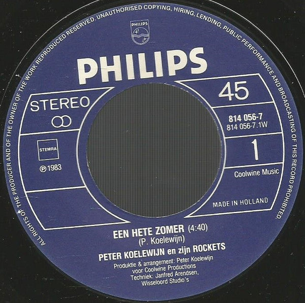 Peter Koelewijn & Zijn Rockets : Een Hete Zomer (7", Single)