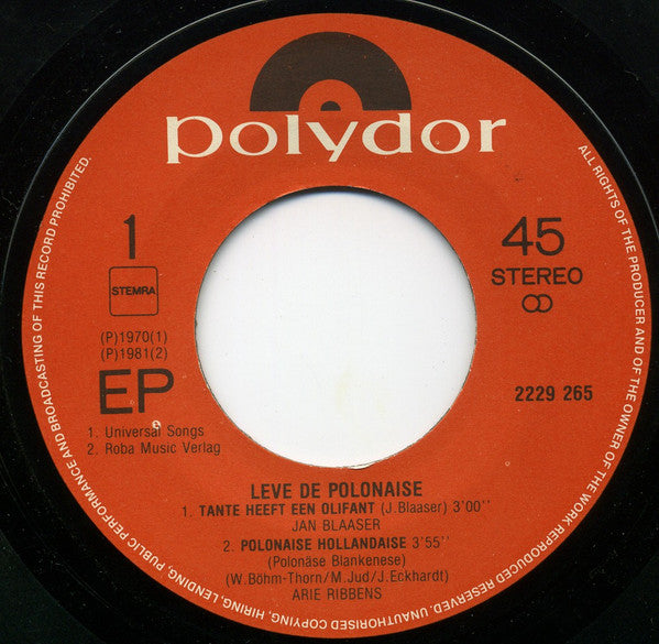 Jan Blaaser, Valentino's, Arie Ribbens, Hydra (12) : Leve De Polonaise (7", EP)