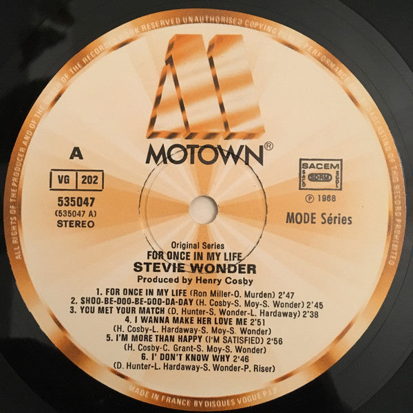 Stevie Wonder : For Once In My Life (LP, Album, RE)
