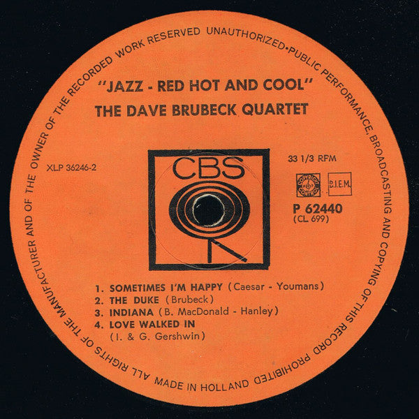 The Dave Brubeck Quartet Featuring Paul Desmond : Jazz: Red Hot And Cool (LP, Album, Mono, RE)