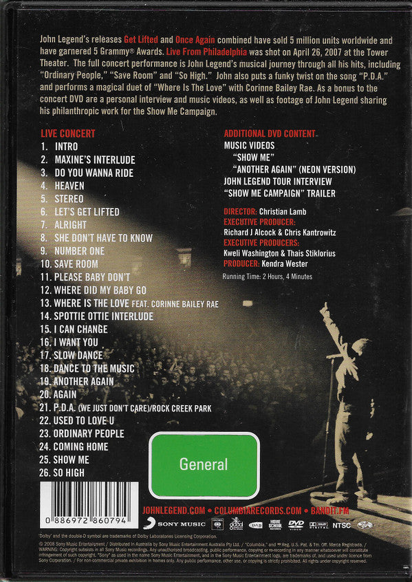 John Legend : Live From Philadelphia (DVD-V, NTSC)