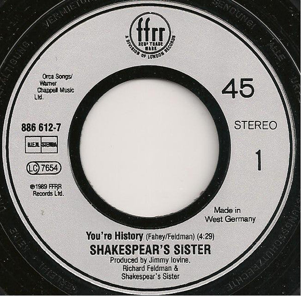 Shakespear's Sister : You're History (7", Single)
