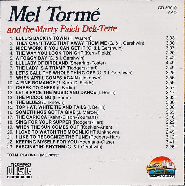 Mel Tormé And The Marty Paich Dek-Tette : Lulu's Back In Town (CD, Comp)