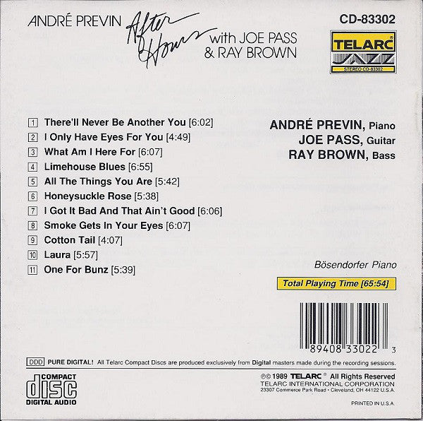 André Previn With Joe Pass & Ray Brown : After Hours (CD, Album)