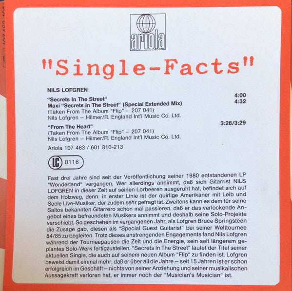Nils Lofgren : Secrets In The Street (7", Single)