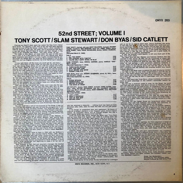 Tony Scott (2) / Slam Stewart / Don Byas / Sidney Catlett : 52nd Street; Volume 1 (LP, Comp, Mono)