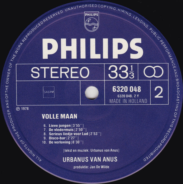 Urbanus Van Anus* : Volle Maan (LP, Album, Gat)