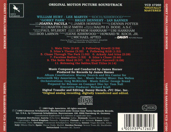James Horner : Gorky Park (Original Motion Picture Soundtrack) (CD, Album, RE)