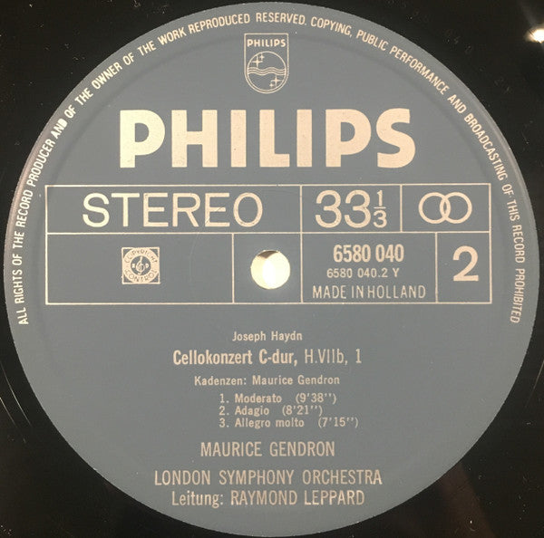 Joseph Haydn / Maurice Gendron - Orchestre Des Concerts Lamoureux • Pablo Casals • London Symphony Orchestra, Raymond Leppard : Cellokonzerte D-dur Und C-dur (LP, RE)