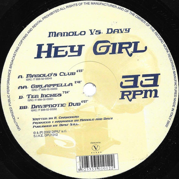 Manolo (46) vs. Davy : Hey Girl (12")