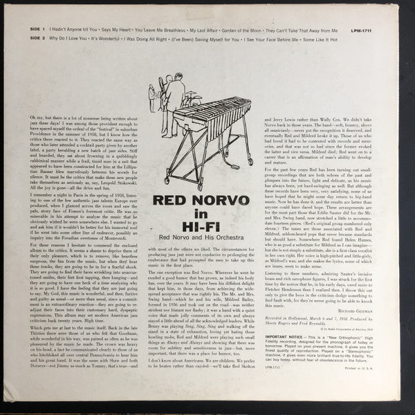 Red Norvo And His Orchestra : Red Norvo In Hi-Fi (LP, Album, Mono)