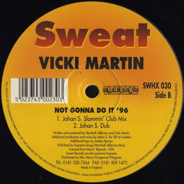 Vicky Martin : Not Gonna Do It '96 (12")