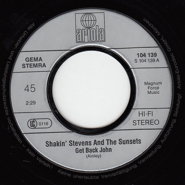 Shakin' Stevens And The Sunsets : Get Back John / Outlaw Man (7", Single)
