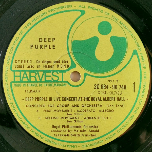 Deep Purple, Royal Philharmonic Orchestra  Conducted By Malcolm Arnold : Concerto For Group And Orchestra (LP, Album, RE, Gat)