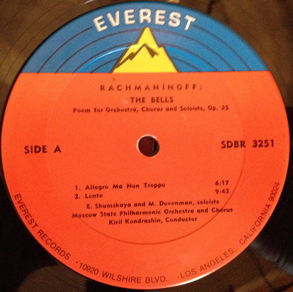Sergei Vasilyevich Rachmaninoff, Kiril Kondrashin, Moscow Philharmonic Orchestra : The Bells, Op. 35 (Based On The Poems Of Edgar Allan Poe) (LP, Album)