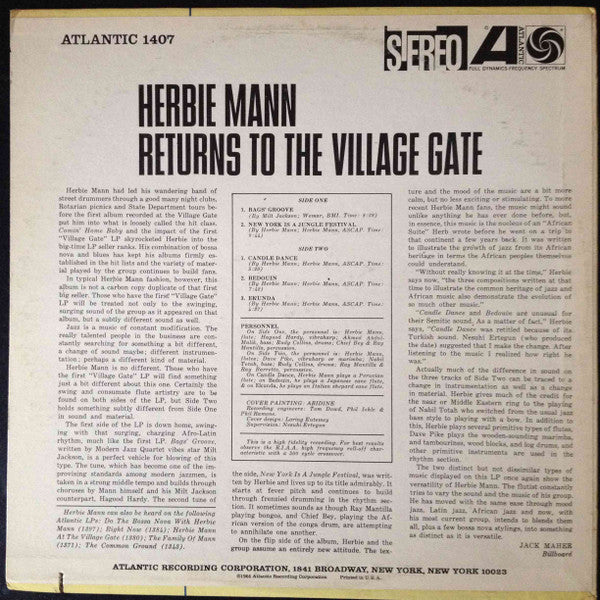 Herbie Mann : Returns to the Village Gate (LP, Album, RE)