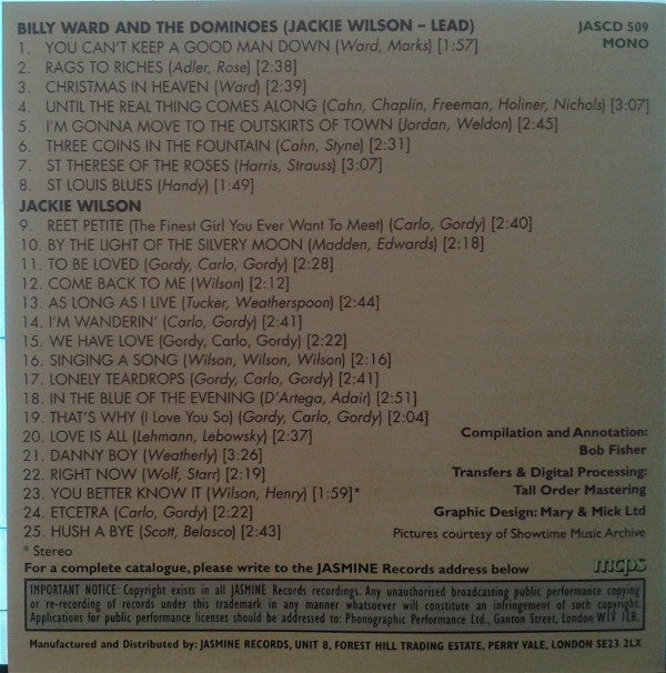 Jackie Wilson (Featuring Billy Ward And His Dominoes : Here Comes Jackie Wilson 1953 - 1958 (CD, Comp, Mono)