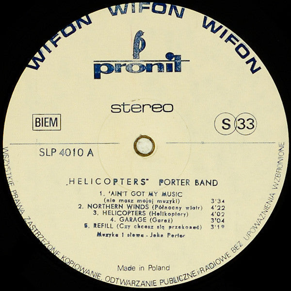 Porter Band : Helicopters (LP, Album, Cre)