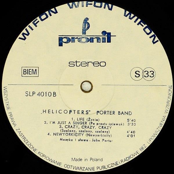 Porter Band : Helicopters (LP, Album, Cre)