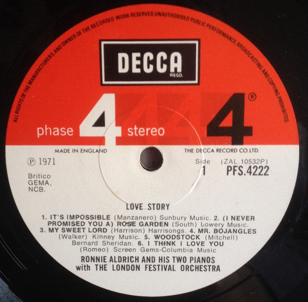 Ronnie Aldrich And His Two Pianos With The London Festival Orchestra : Love Story (LP, Album)