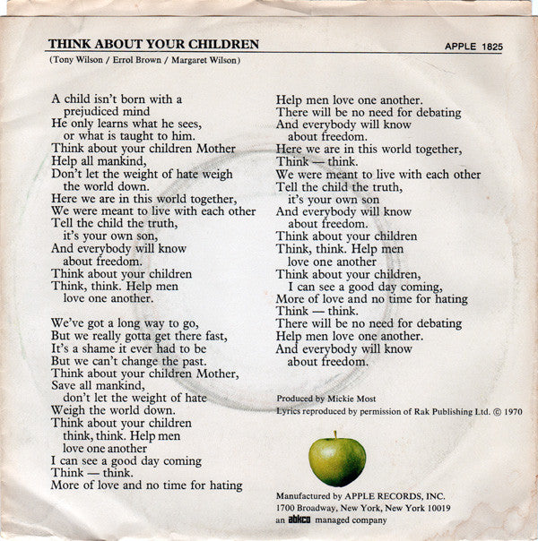 Mary Hopkin : Think About Your Children (7", Single)