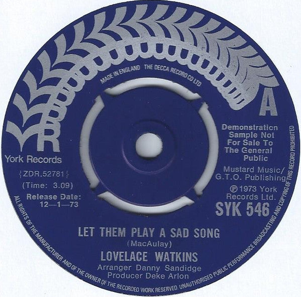 Lovelace Watkins : Let Them Play A Sad Song (7", Single, Promo)