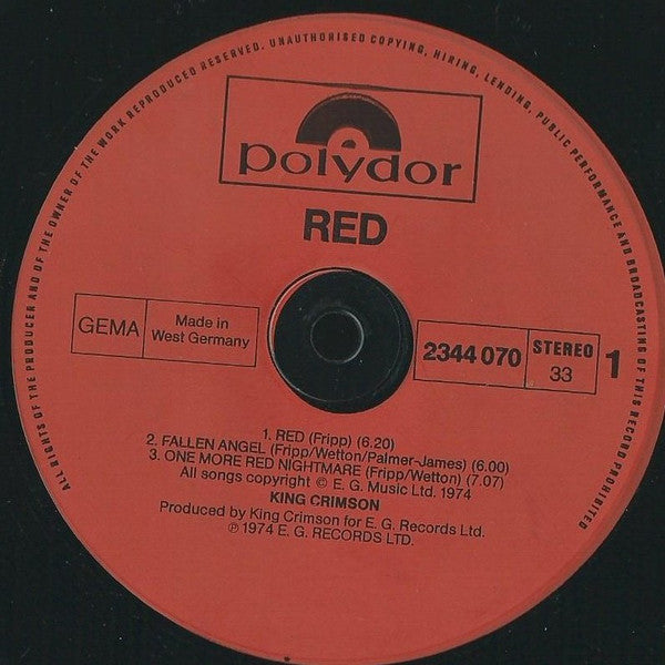 King Crimson : Red (LP, Album, RE)