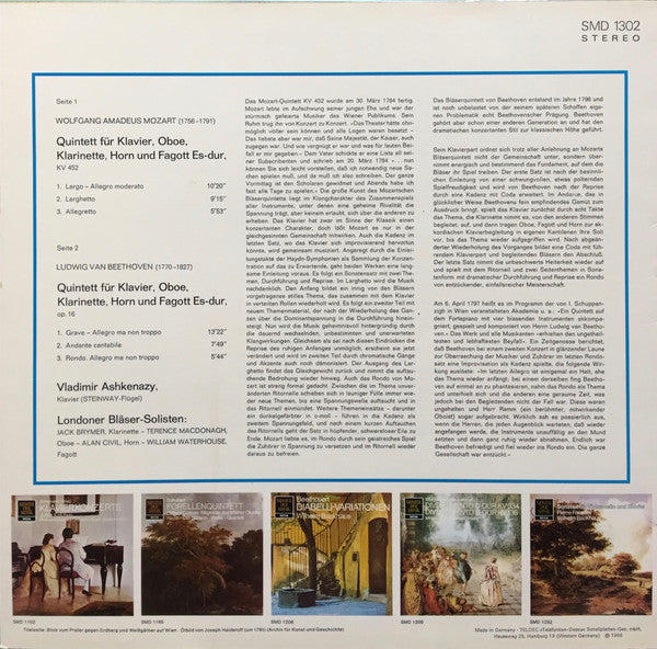 Wolfgang Amadeus Mozart, Ludwig van Beethoven, Vladimir Ashkenazy, London Wind Soloists : Klavier-Quintet Es-dur, K.452 / Klavier-Quintet Es-dur, Op.16 (LP, Album, RE)