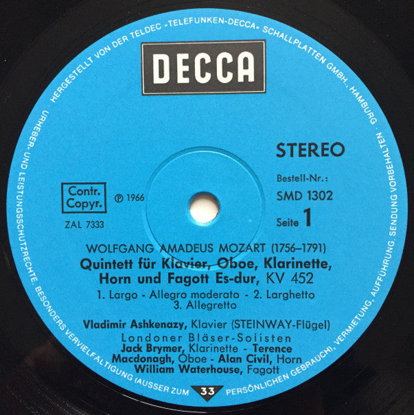 Wolfgang Amadeus Mozart, Ludwig van Beethoven, Vladimir Ashkenazy, London Wind Soloists : Klavier-Quintet Es-dur, K.452 / Klavier-Quintet Es-dur, Op.16 (LP, Album, RE)