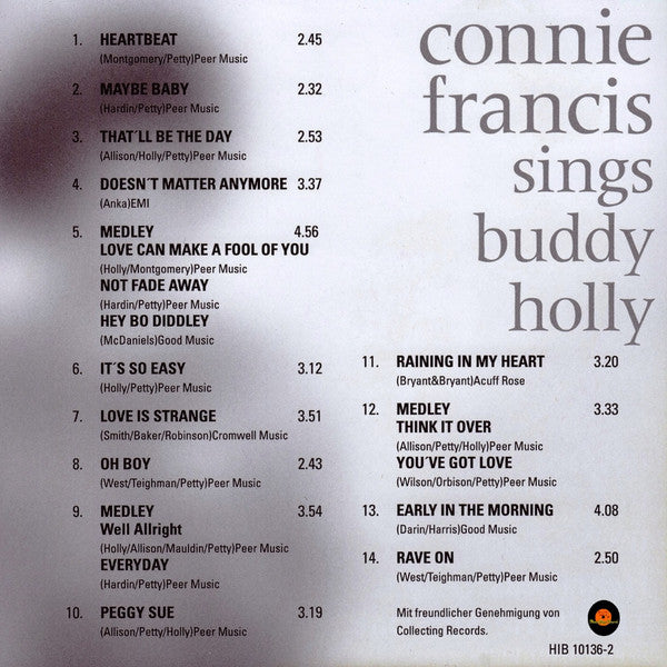 Connie Francis : Sings Buddy Holly (CD, Album)