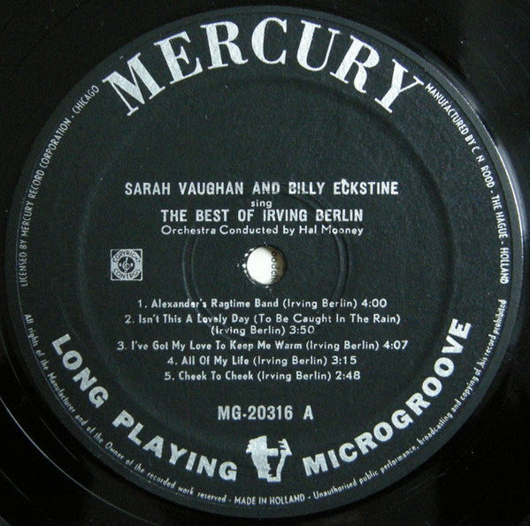 Sarah Vaughan And Billy Eckstine : Sing The Best Of Irving Berlin (LP, Album, Mono)