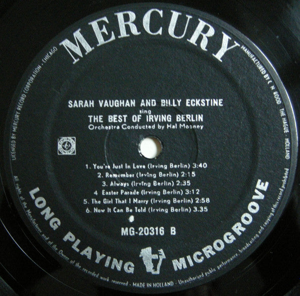 Sarah Vaughan And Billy Eckstine : Sing The Best Of Irving Berlin (LP, Album, Mono)