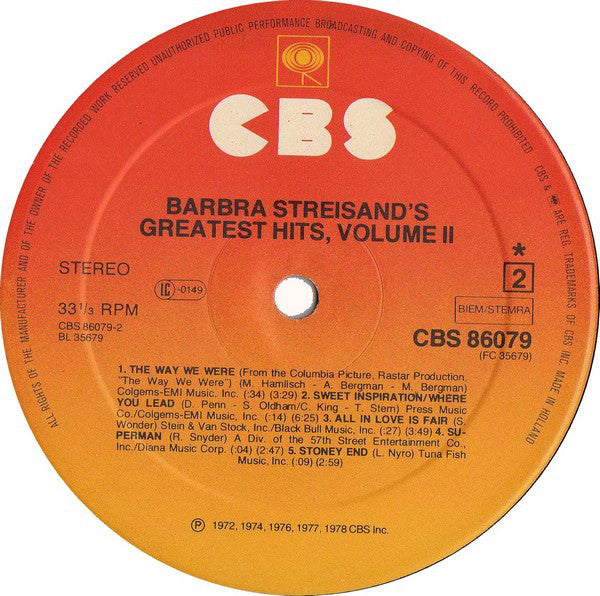 Barbra Streisand : Barbra Streisand's Greatest Hits - Volume 2 (LP, Comp)