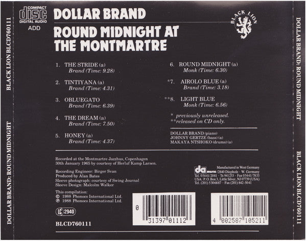 Dollar Brand : Round Midnight At The Montmartre (CD, Comp)