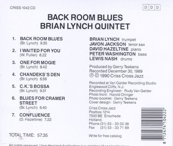 Brian Lynch Quintet : Back Room Blues (CD, Album)