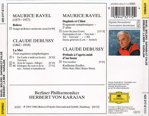 Maurice Ravel, Claude Debussy - Herbert Von Karajan, Berliner Philharmoniker : Bolero • Daphnis Et Chloé, Suite No. 2 / La Mer • Prélude À L'Après-midi D'Un Faune (CD, Comp, RM)