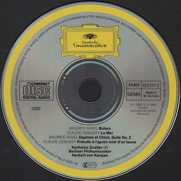 Maurice Ravel, Claude Debussy - Herbert Von Karajan, Berliner Philharmoniker : Bolero • Daphnis Et Chloé, Suite No. 2 / La Mer • Prélude À L'Après-midi D'Un Faune (CD, Comp, RM)
