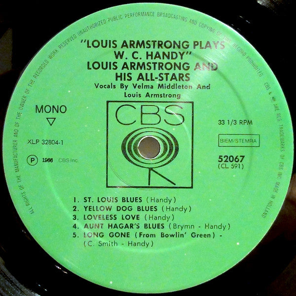 Louis Armstrong : Louis Armstrong Plays W. C. Handy (LP, Album, Mono, RE)