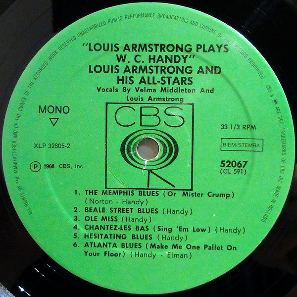 Louis Armstrong : Louis Armstrong Plays W. C. Handy (LP, Album, Mono, RE)
