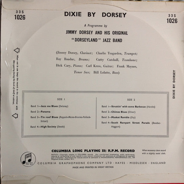 Jimmy Dorsey And His Original "Dorseyland" Jazz Band : Dixie By Dorsey (10", Mono)