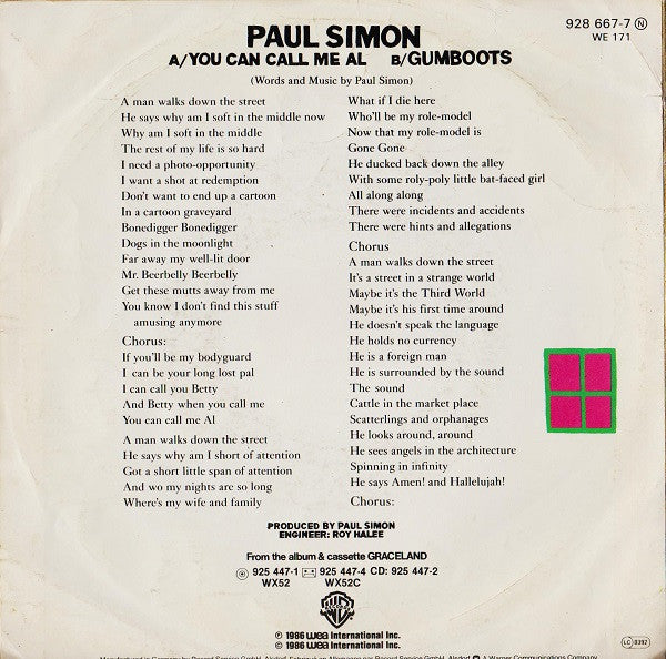 Paul Simon : You Can Call Me Al (7", Single)