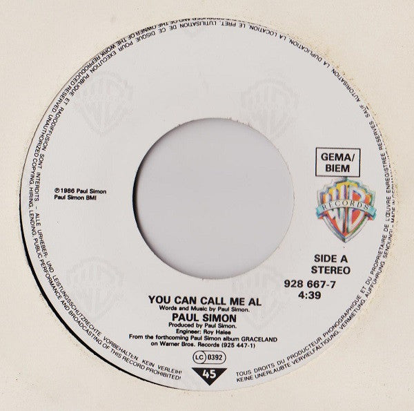 Paul Simon : You Can Call Me Al (7", Single)