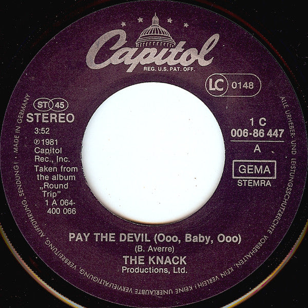 The Knack (3) : Pay The Devil (Ooo Baby Ooo) (7", Single)