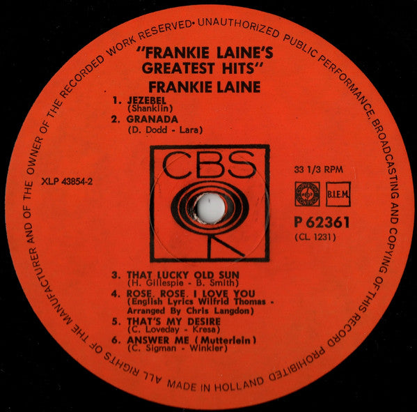 Frankie Laine : Frankie Laine's Greatest Hits (LP, Comp, Mono)