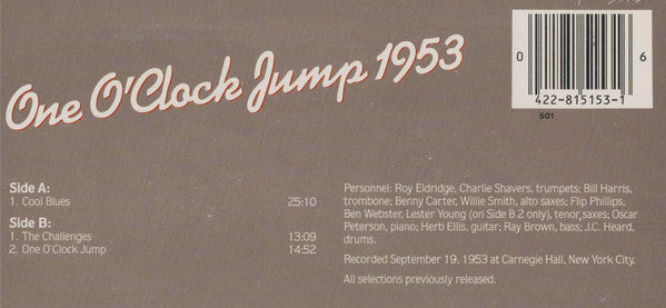 Ray Brown, Ben Webster, Oscar Peterson : Jazz At The Philharmonic One O'Clock Jump 1953 (LP, Album, Mono, RE)