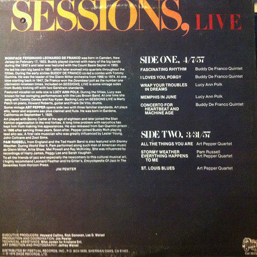 Buddy DeFranco / Art Pepper : Sessions, Live (LP)