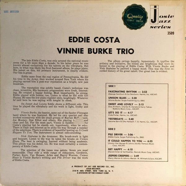 Eddie Costa - Vinnie Burke Trio : Eddie Costa - Vinnie Burke Trio (LP, Album, Mono, RE)
