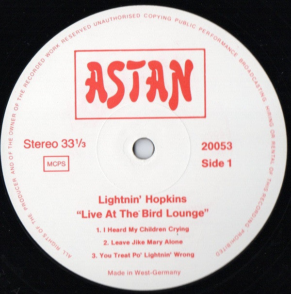 Lightnin' Hopkins : Live At The Bird Lounge (LP, Album, Mono, RE)