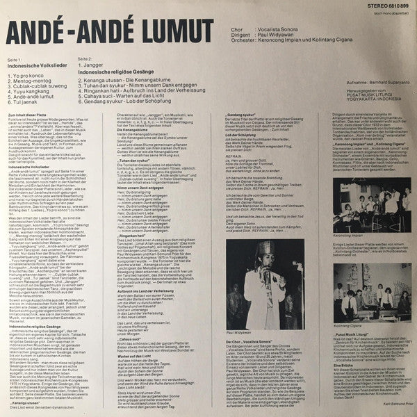 Vocalista Sonora : Andé-andé Lumut (Indonesische Volkslieder Und Religiöse Gesänge) (LP)